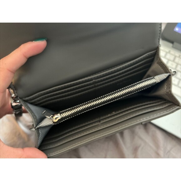 Gray Vegan Leather Long Wristlet Divided Wallet Women's - Picture 3 of 6